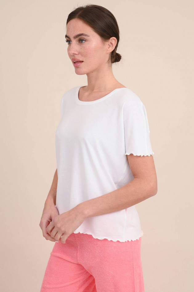 Love Joy Victory Shirt aus Baumwoll-Mix mit Rüschensaum in Weiß