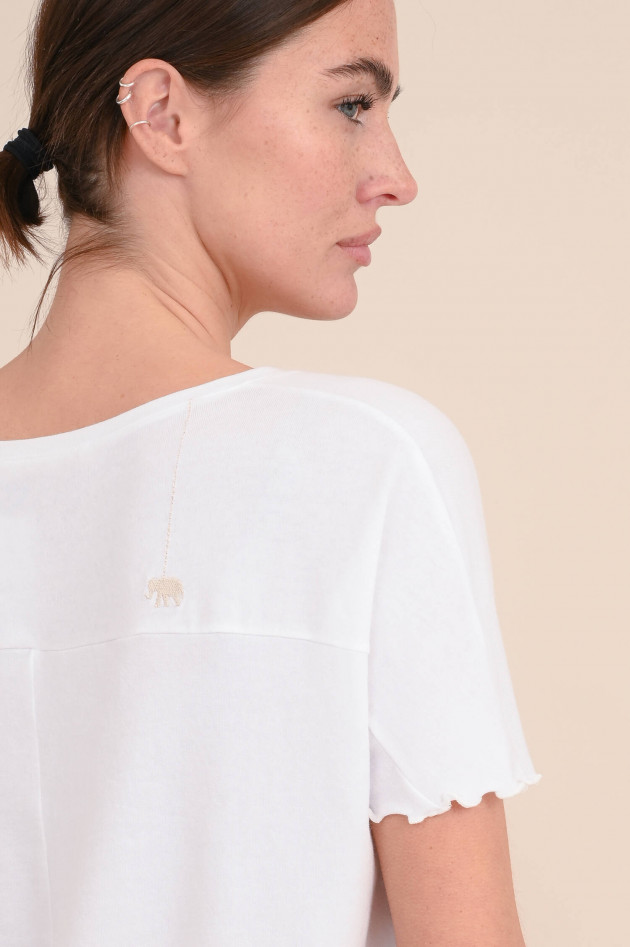 Love Joy Victory Shirt aus Baumwoll-Mix mit Rüschensaum in Weiß