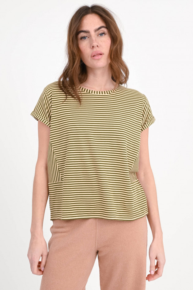 Love Joy Victory Gestreiftes-Shirt LILY in Dunkelgrün/Peach