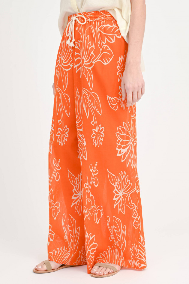 Lu Li Lina Baumwollhose mit Blumenmuster in Orange/Weiß