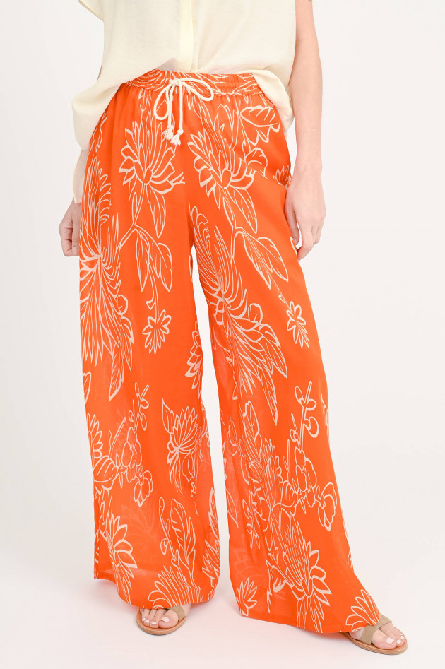 Lu Li Lina Baumwollhose mit Blumenmuster in Orange/Weiß