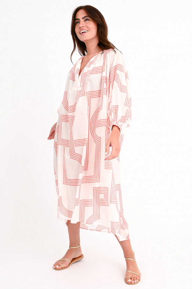 Lu Li Lina Oversized Kleid RUBY GEO LINES in Weiss/Koralle