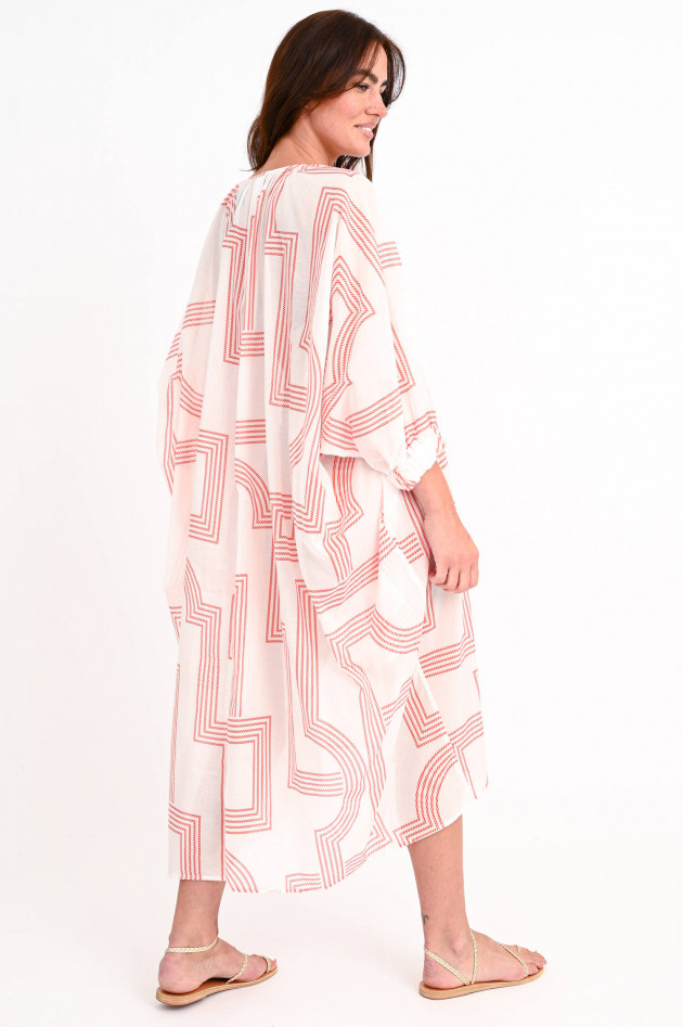 Lu Li Lina Oversized Kleid RUBY GEO LINES in Weiss/Koralle