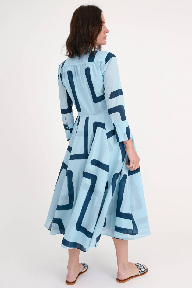 Lu Li Lina Midi-Blusenkleid in Türkis/Marineblau gemustert