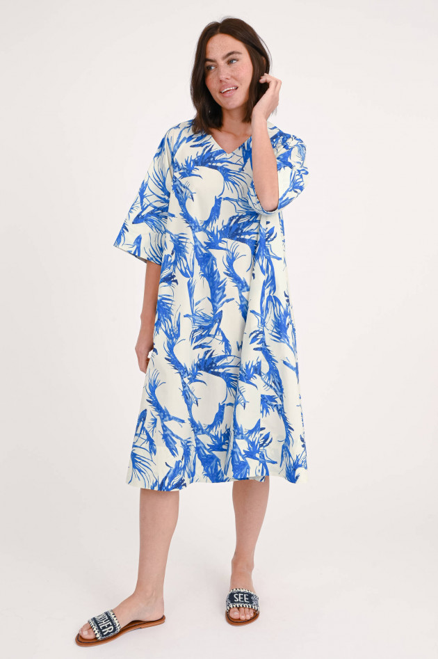 Lu Li Lina Gemustertes Kleid aus Baumwolle in Natur/Blau