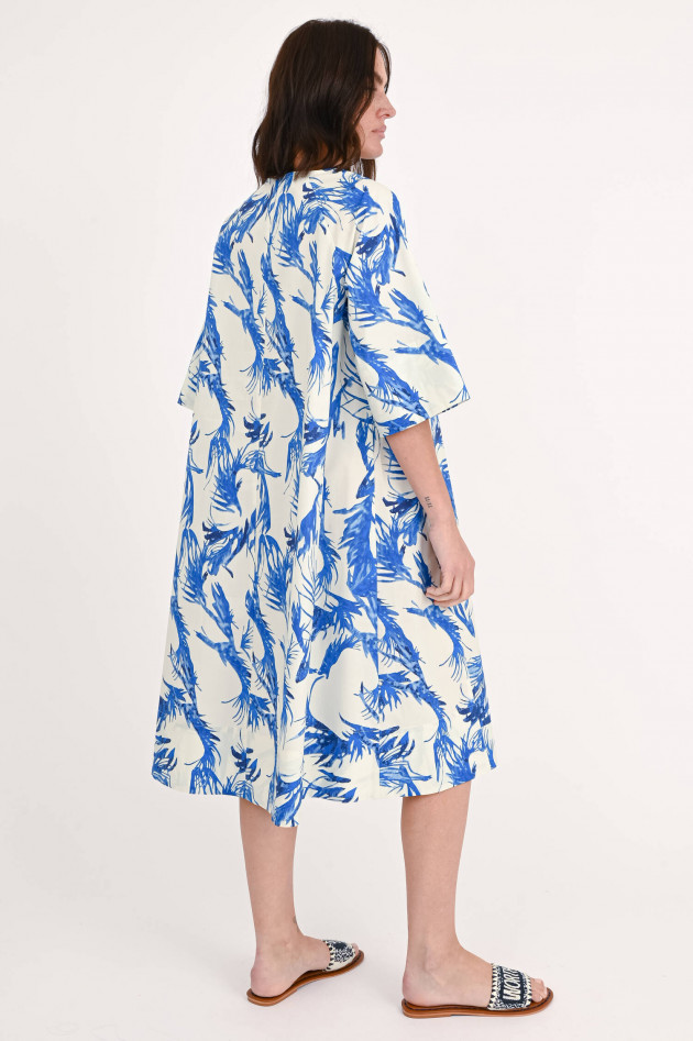 Lu Li Lina Gemustertes Kleid aus Baumwolle in Natur/Blau