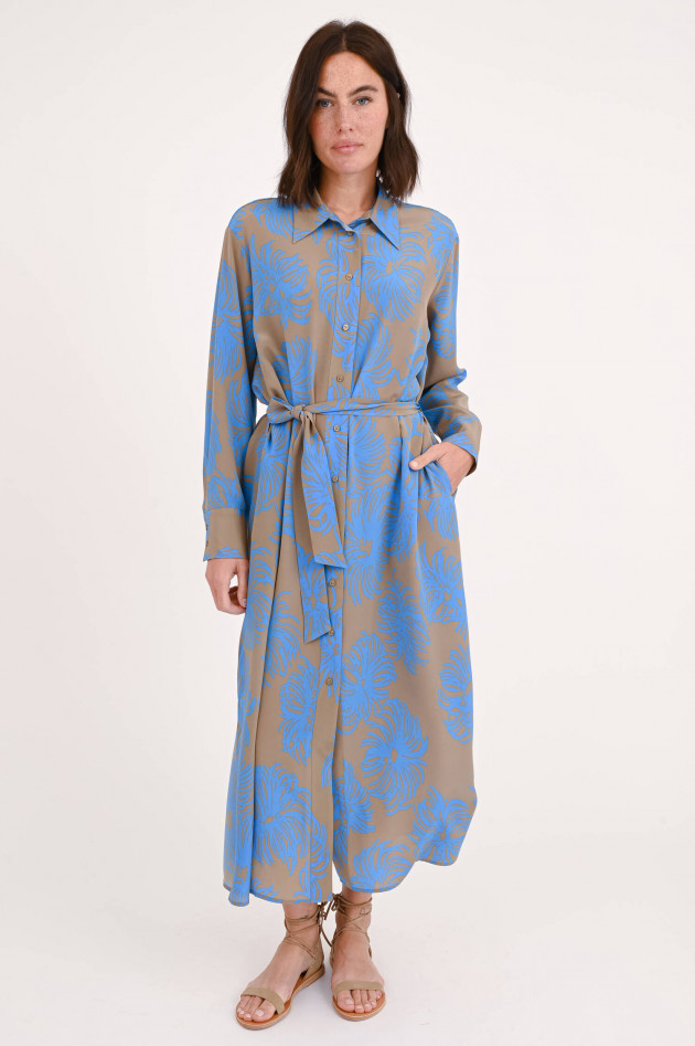 Lu Li Lina Kleid aus Seide mit Muster in Taupe/Blau