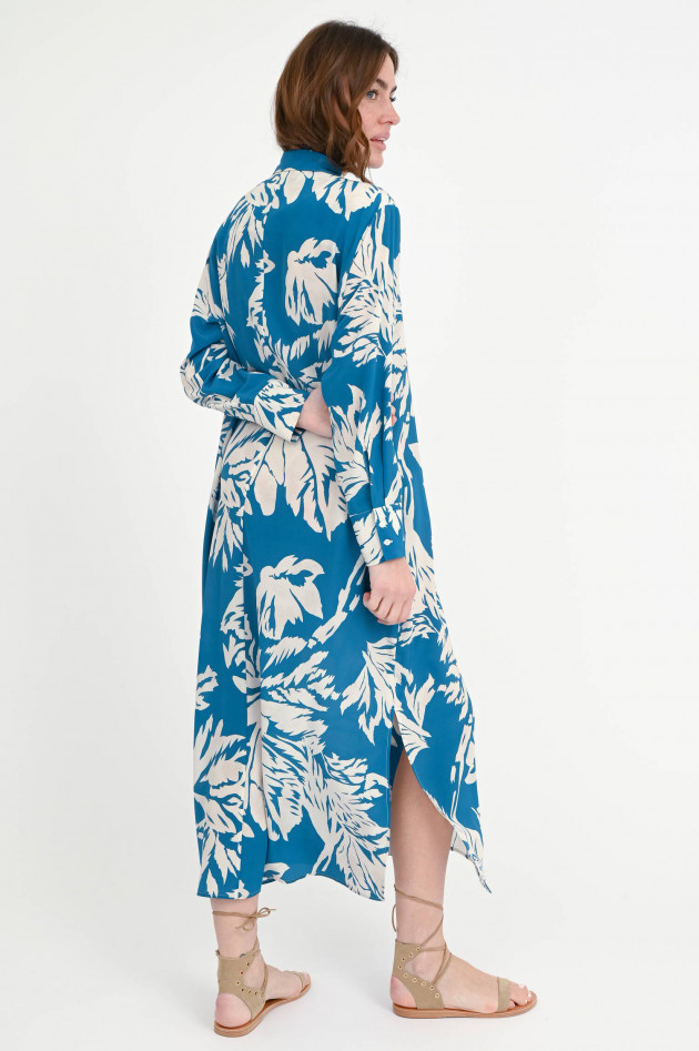 Lu Li Lina Seidenkleid mit Palmen-Print in Blau