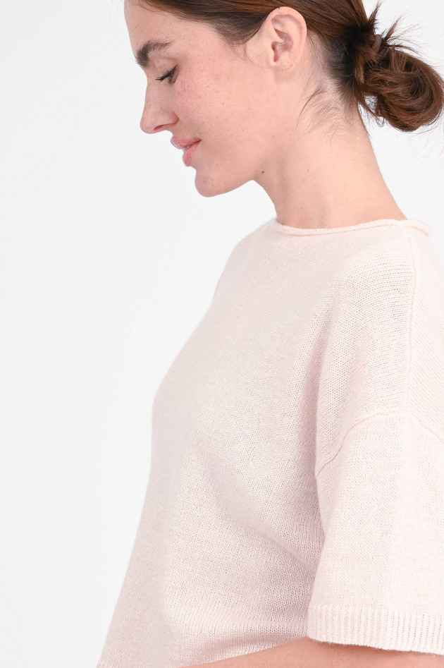 Lu Ren Kurzarm-Pullover NAARA aus Leinen-Cashmere in Rose