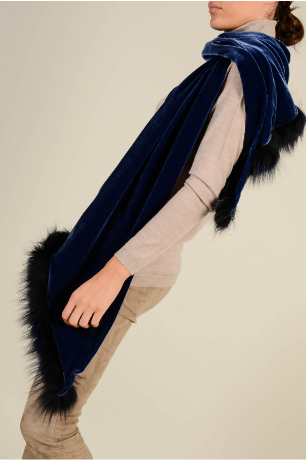 Mala Alisha Schal mit Fuchsfell in Blau