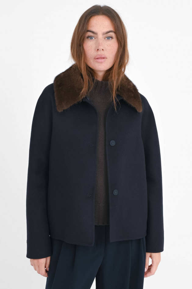 Manzoni 24 Cashmere-Mix-Jacke mit Fellkragen in Navy