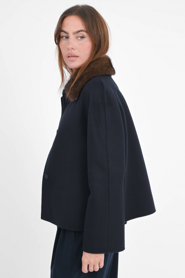 Manzoni 24 Cashmere-Mix-Jacke mit Fellkragen in Navy
