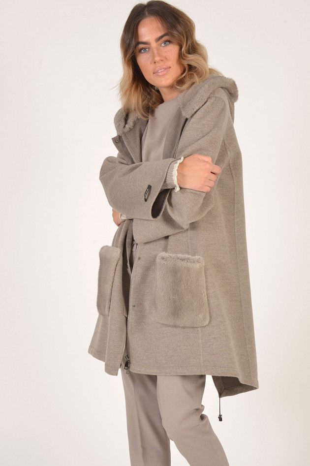 Manzoni 24 Cashmere - Wollmantel mit Nerzbesatz in Taupe