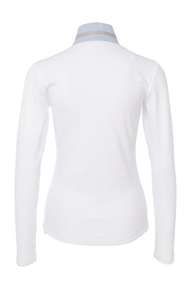 Margittes Rippshirt mit Stehkragen in Weiß/Hellblau