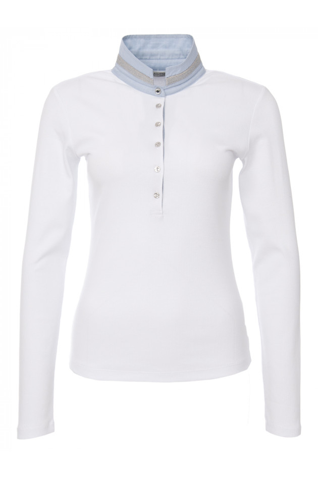 Margittes Rippshirt mit Stehkragen in Weiß/Hellblau