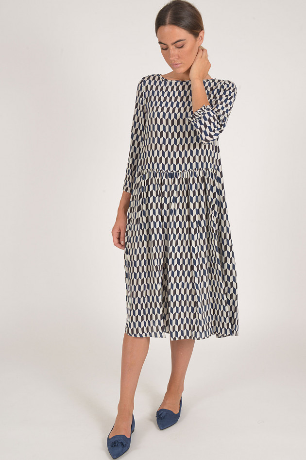 Max Mara Kleid aus Seide in Navy/Weiß gemustert