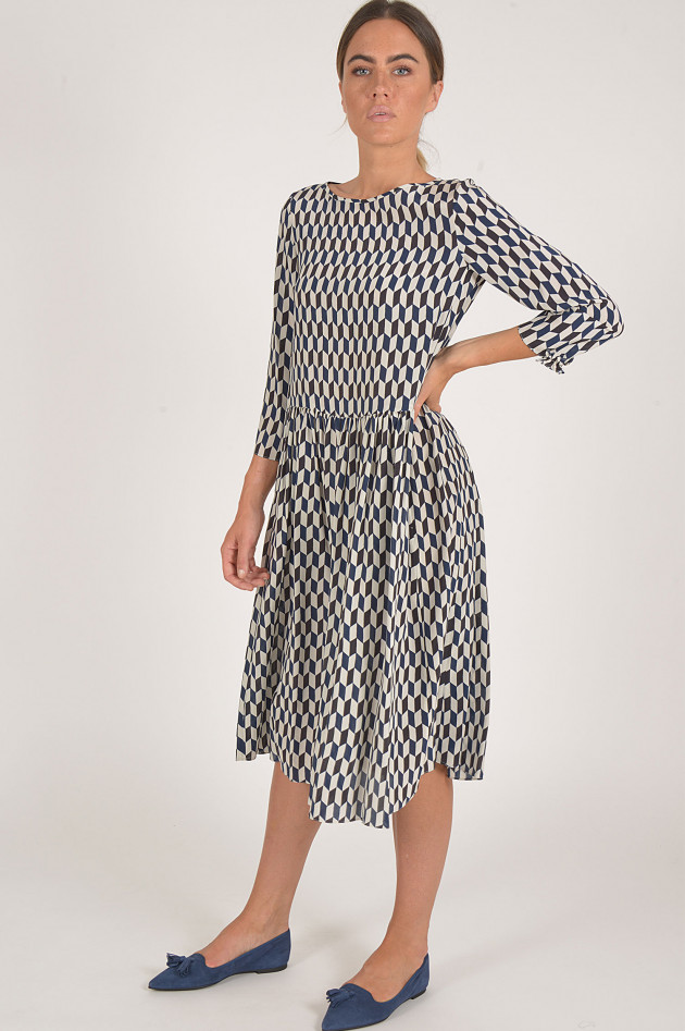 Max Mara Kleid aus Seide in Navy/Weiß gemustert