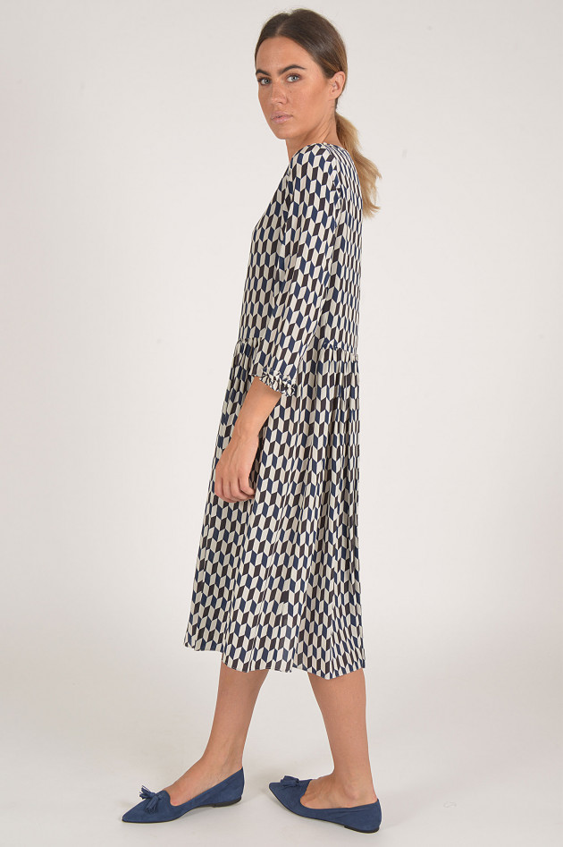 Max Mara Kleid aus Seide in Navy/Weiß gemustert