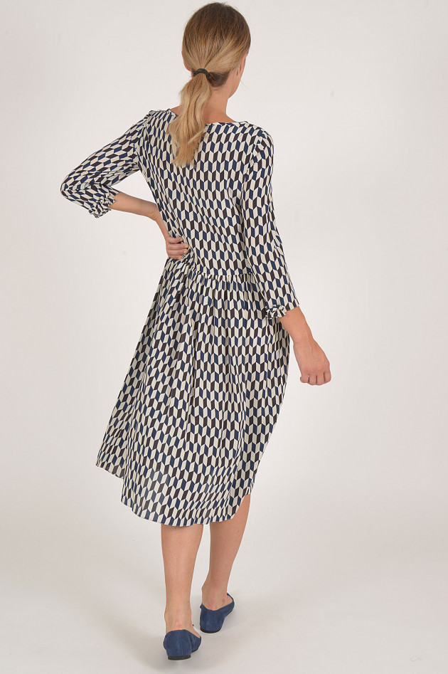 Max Mara Kleid aus Seide in Navy/Weiß gemustert