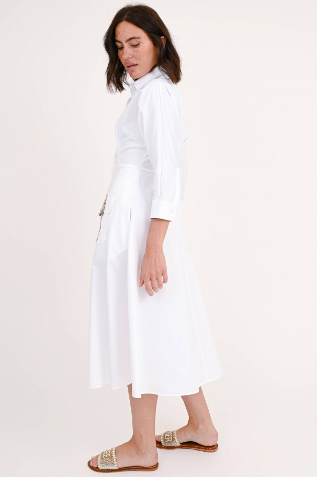 Max Mara Midi-Kleid SIBARI mit Lederdetails in Weiß