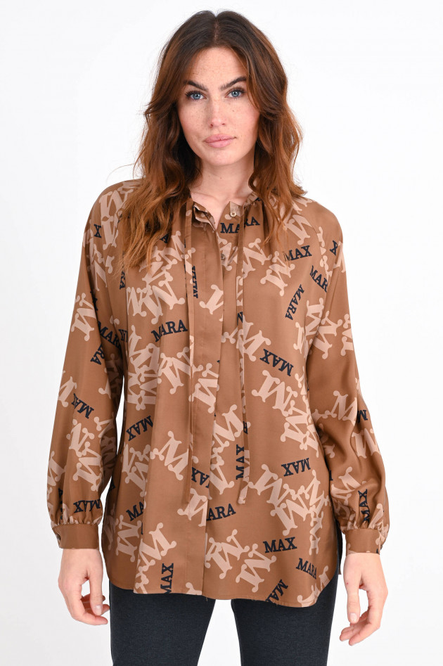 Max Mara Main Seidenbluse ACCENNI mit Logo-Print in Camel