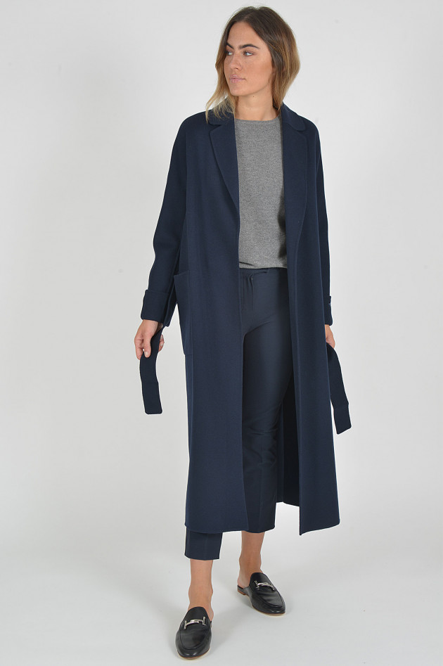 Max Mara Wollmantel mit Bindegürtel in Navy