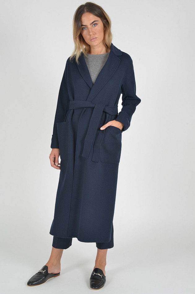 Max Mara Wollmantel mit Bindegürtel in Navy