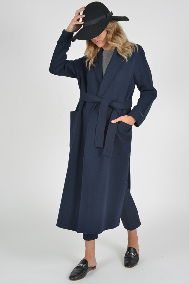 Max Mara Wollmantel mit Bindegürtel in Navy