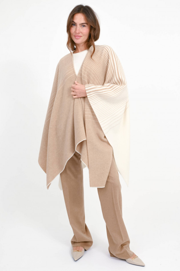 Max Mara MM Gestreiftes Cape BRENTA aus Woll-Mix in Kamel