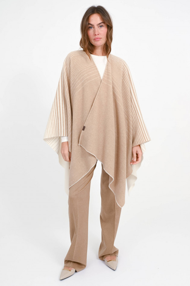 Max Mara MM Gestreiftes Cape BRENTA aus Woll-Mix in Kamel