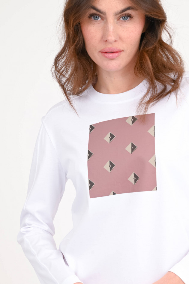 Max Mara MM Langarm-Shirt mit Print in Weiß