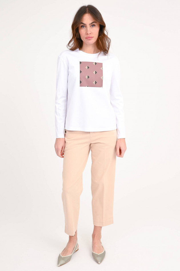 Max Mara MM Langarm-Shirt mit Print in Weiß