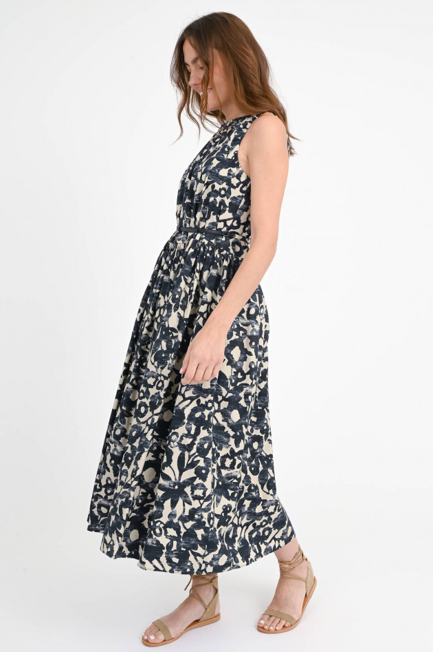 Max Mara-S Kleid aus Popeline in Ecru/Navy geblümt