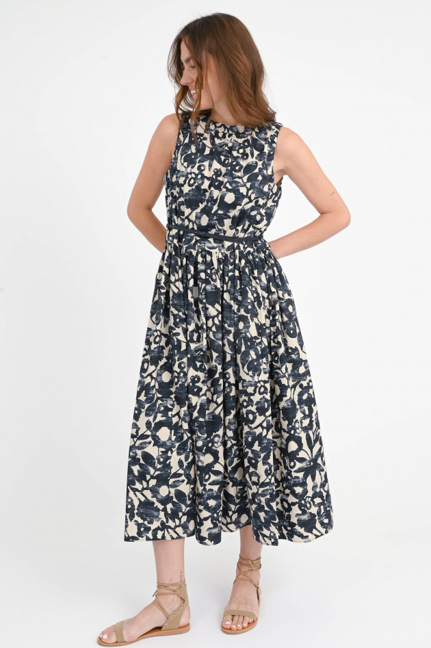 Max Mara-S Kleid aus Popeline in Ecru/Navy geblümt