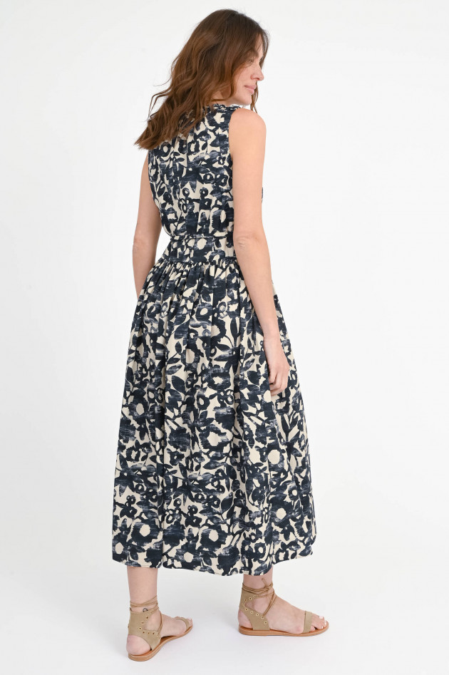 Max Mara-S Kleid aus Popeline in Ecru/Navy geblümt