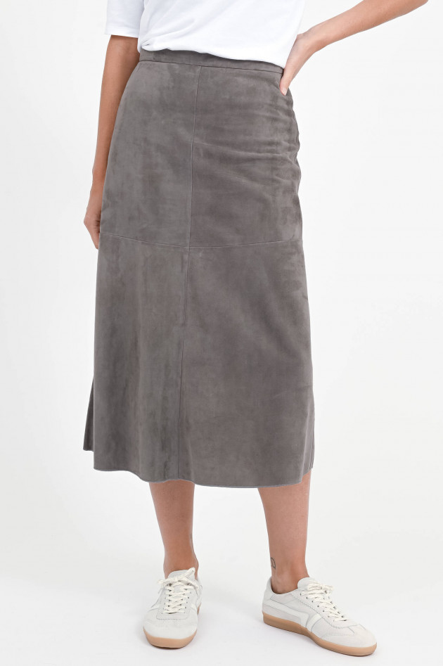 Max Mara-S Leder-Midi-Rock CIPRIA in Grau