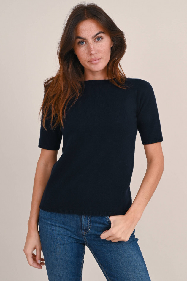 Max Mara-S Strick T-Shirt aus Wolle und Cashmere in Navy