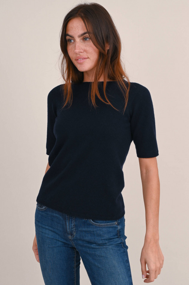 Max Mara-S Strick T-Shirt aus Wolle und Cashmere in Navy