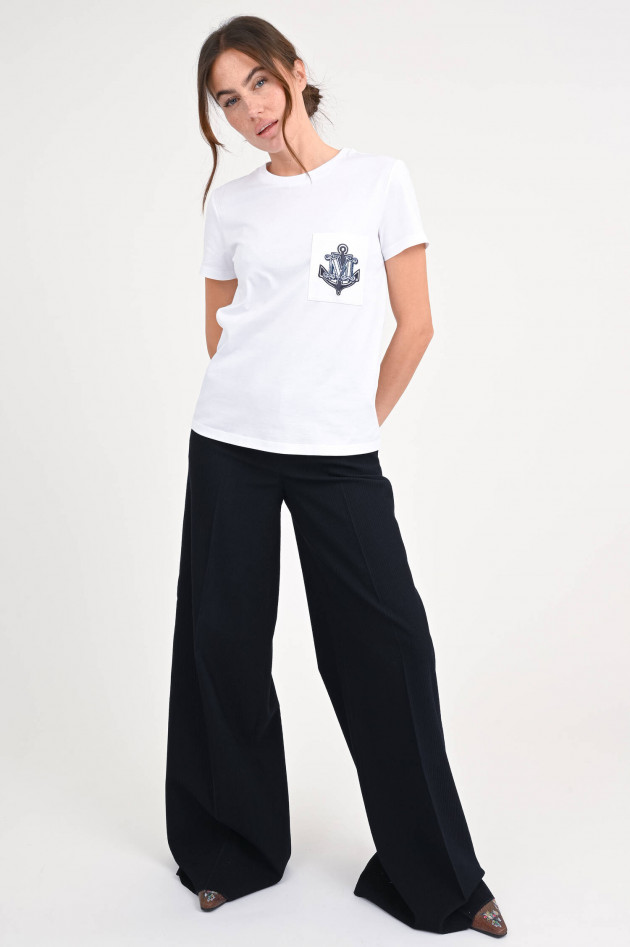Max Mara T-Shirt mit Anker-Stickerei in Weiß/Navy