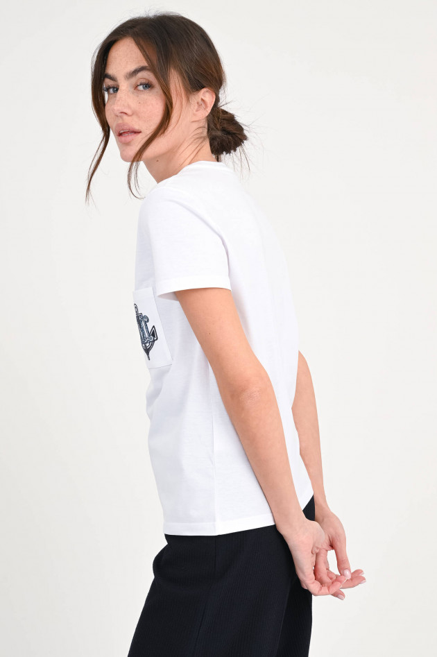 Max Mara T-Shirt mit Anker-Stickerei in Weiß/Navy