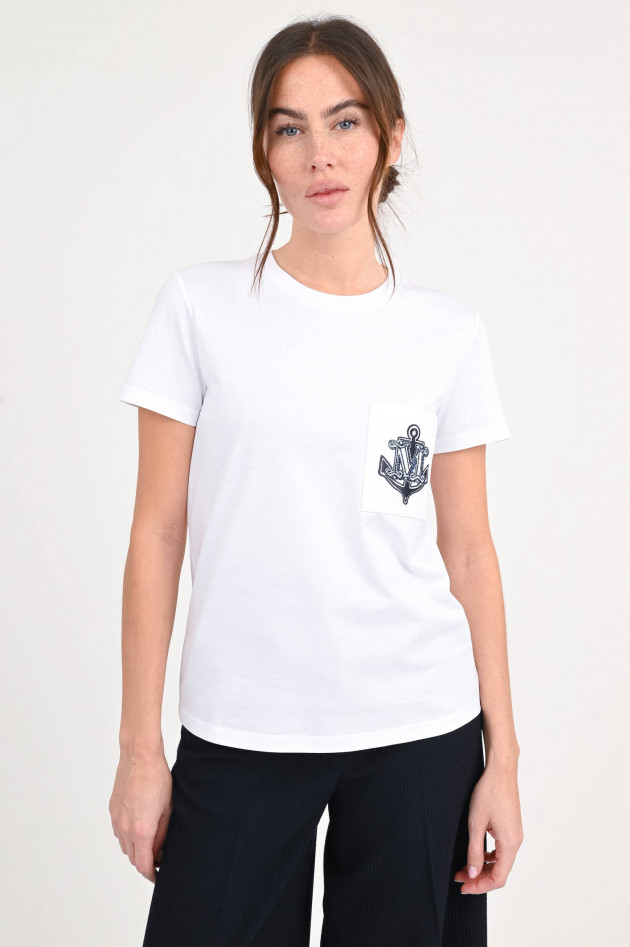 Max Mara T-Shirt mit Anker-Stickerei in Weiß/Navy
