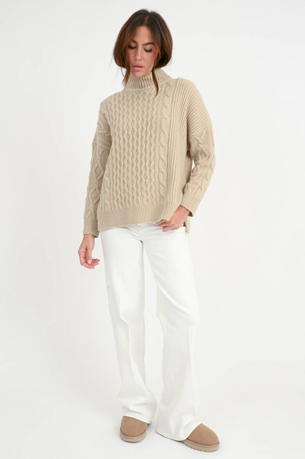 Max Mara Weekend Wollpullover mit Zopfmuster in Sand