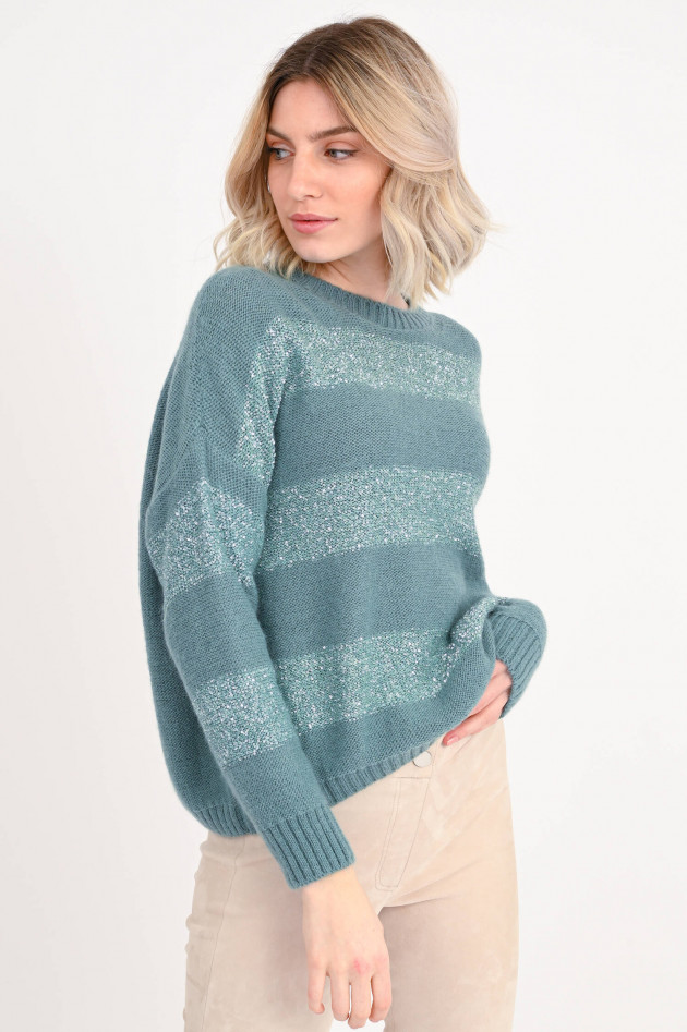 Max Mara Weekend Pullover HIGHER mit Pailletten-Front in Salbeigrün