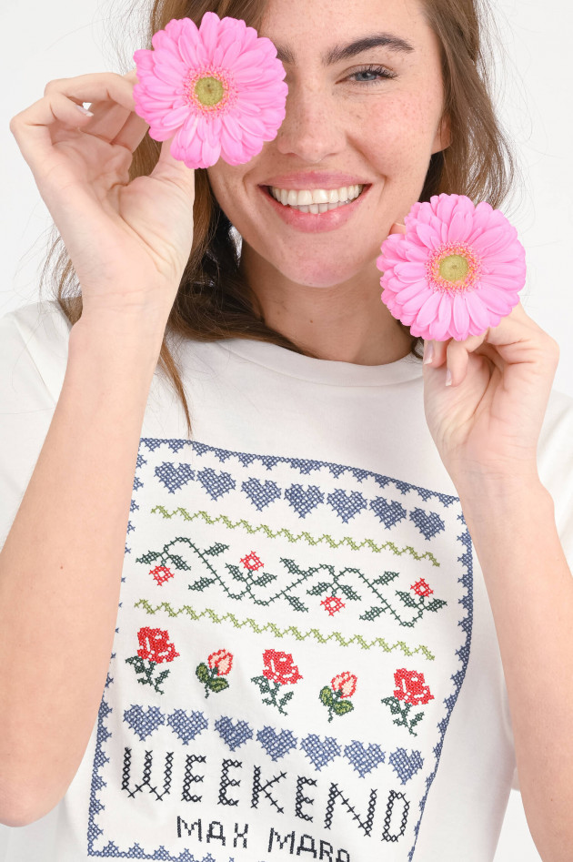 Max Mara Weekend T-Shirt CABINA mit Stickerei in Creme/Multi