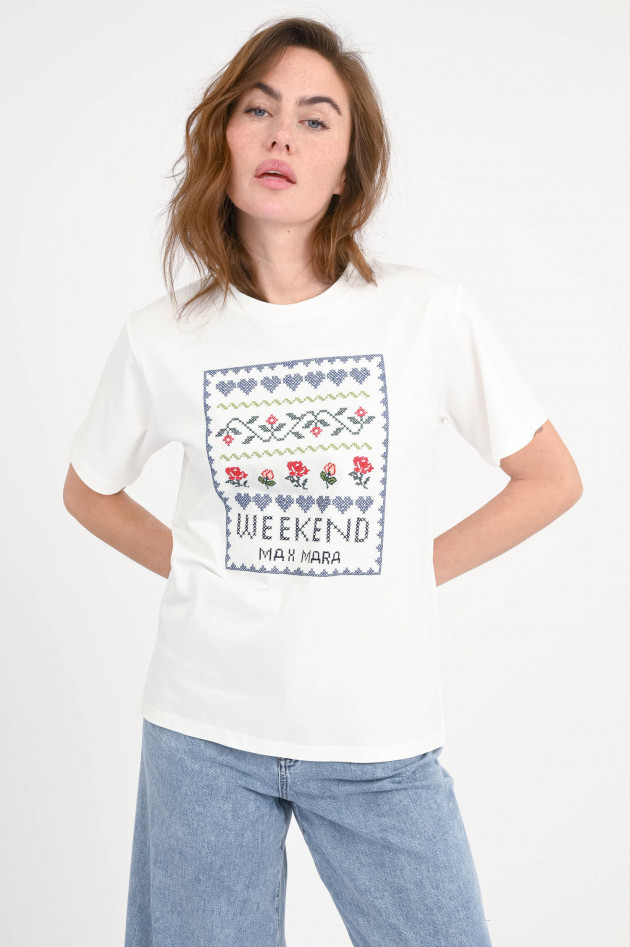 Max Mara Weekend T-Shirt CABINA mit Stickerei in Creme/Multi