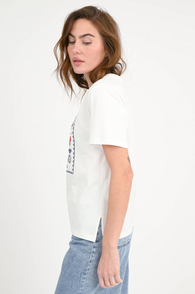 Max Mara Weekend T-Shirt CABINA mit Stickerei in Creme/Multi