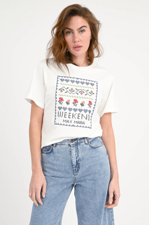 Max Mara Weekend T-Shirt CABINA mit Stickerei in Creme/Multi
