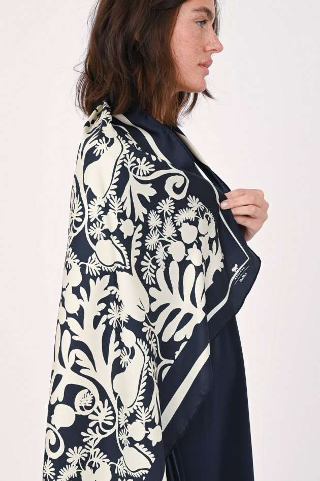 Max Mara Weekend Seidentuch mit Blumenprint in Navy/Creme