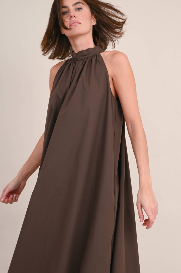 Meimeij Maxikleid mit Collier-Kragen in Dunkelbraun