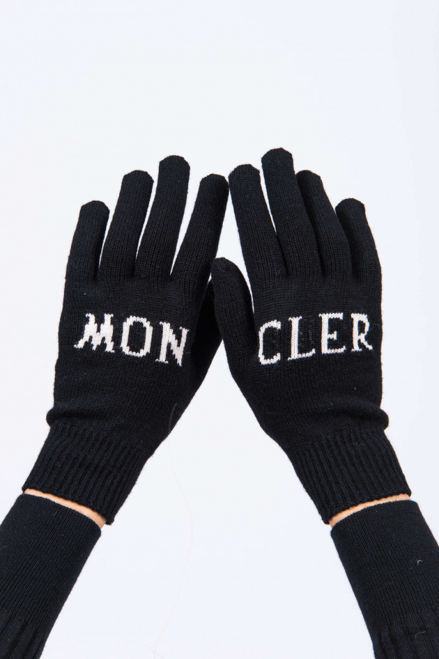 Moncler Handschuhe mit Schriftzug in Schwarz